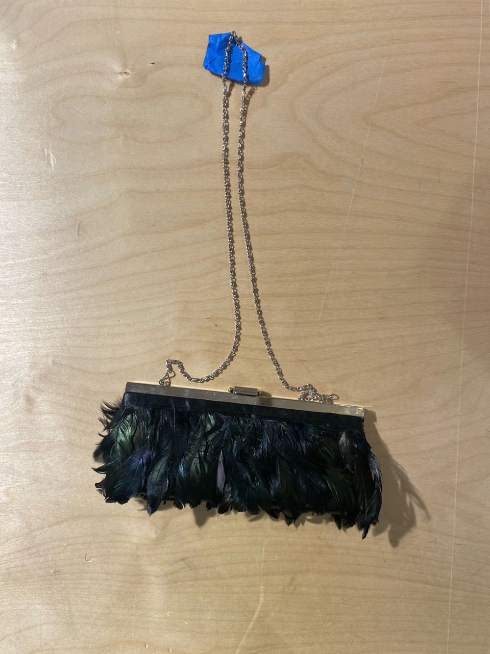 Jessica McClintock Feather-Trim Evening Clutch Handbag in Iridescent Black (AU)